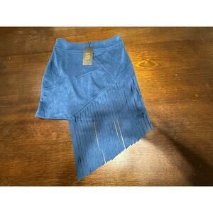 Southwestern Cowgirl Suede Fringe Mini Skirt Blue Women S Boho Festival Concert